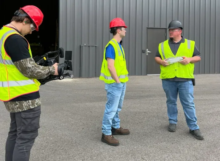 Filming a manufacturing shop visit in Kalamazoo, Michigan